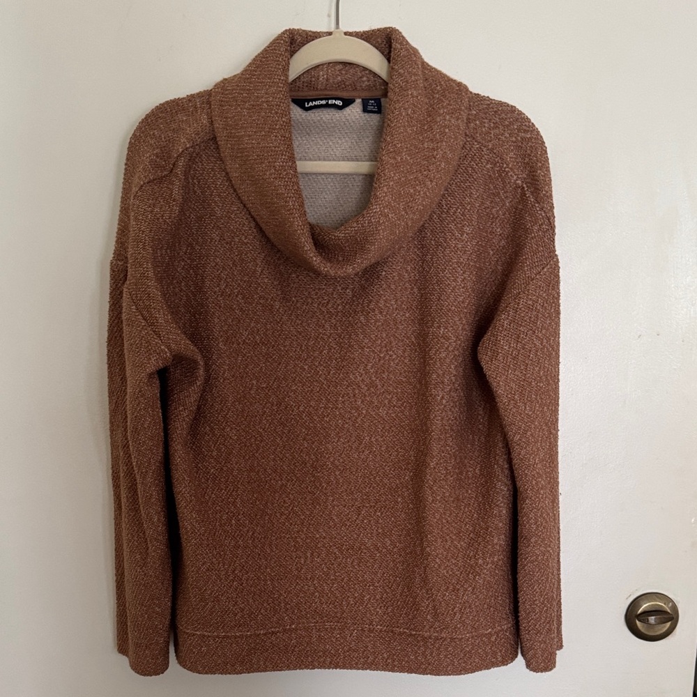 Lands' End Women's Cozy Tan Cowl Neck Sweater